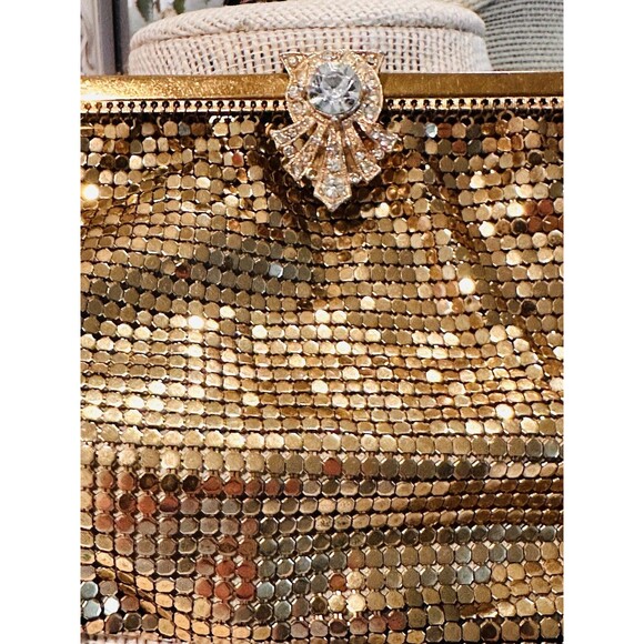 Whiting & Davis rare 1920s Gold Mesh Rhinestone Small Clutch Purse - Picture 4 of 14